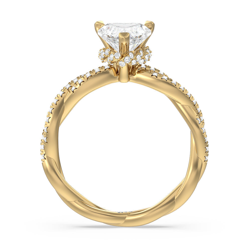 Twisted Vine Hidden Halo Engagement Ring with Heart Cut Diamond in 14KT Yellow Gold view 2
