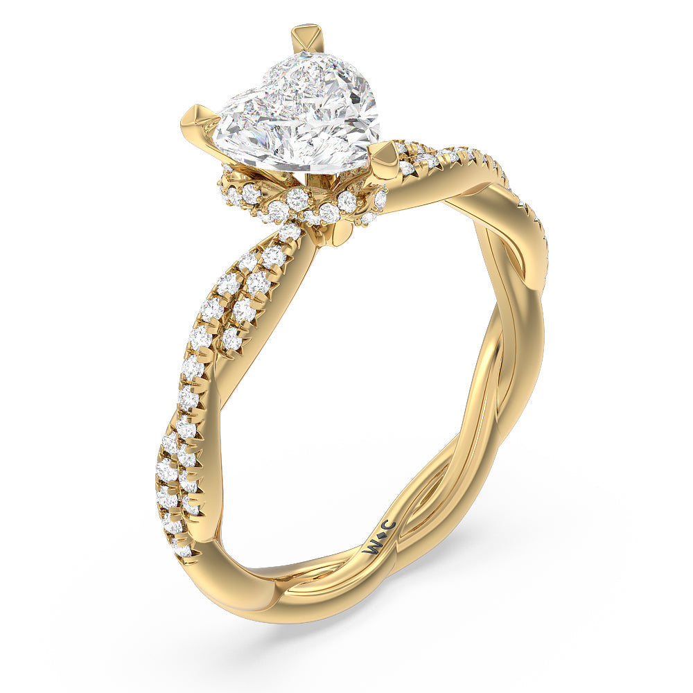 Twisted Vine Hidden Halo Engagement Ring with Heart Cut Diamond in 14KT Yellow Gold view 3
