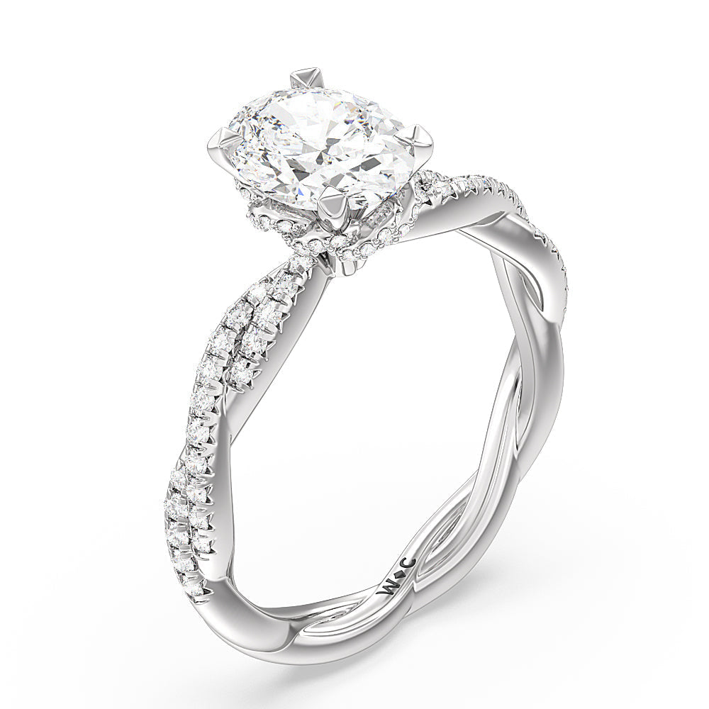 Twisted Vine Hidden Halo Engagement Ring with Oval Cut Diamond in 14KT Platinum view 3
