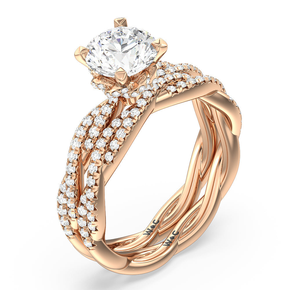 Twisted Vine Hidden Halo Engagement Ring with Round Cut Diamond in 14KT Rose Gold view 4

