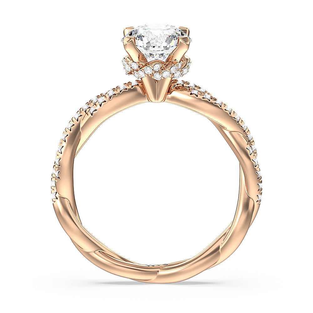 Twisted Vine Hidden Halo Engagement Ring with Round Cut Diamond in 14KT Rose Gold view 2

