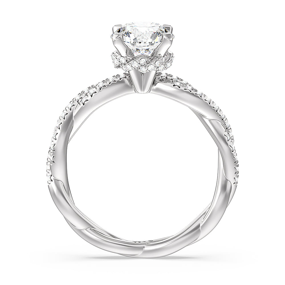 Twisted Vine Hidden Halo Engagement Ring with Round Cut Diamond in 14KT Platinum view 2

