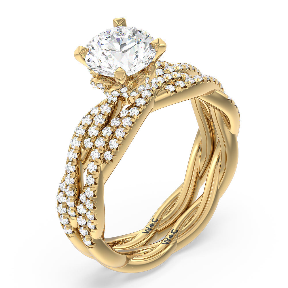 Twisted Vine Hidden Halo Engagement Ring with Round Cut Diamond in 14KT Yellow Gold view 4
