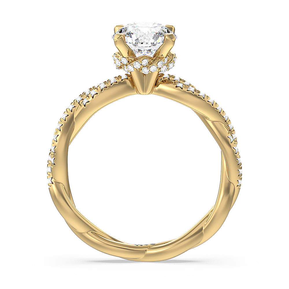 Twisted Vine Hidden Halo Engagement Ring with Round Cut Diamond in 14KT Yellow Gold view 2

