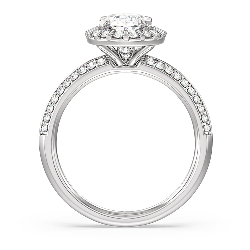 Pave Knife Edge Halo Engagement Ring with Oval Cut Diamond in 14KT Platinum view 2
