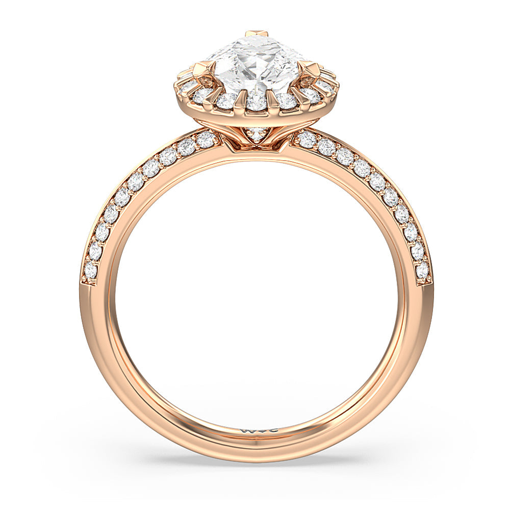 Pave Knife Edge Halo Engagement Ring with Pear Cut Diamond in 14KT Rose Gold view 2
