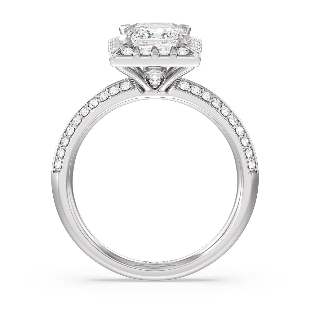 Pave Knife Edge Halo Engagement Ring with Princess Cut Diamond in 14KT Platinum view 2
