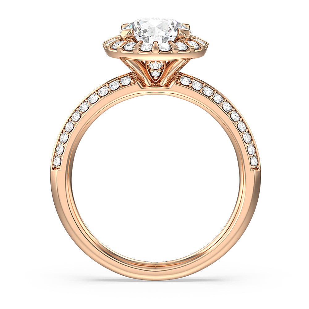 Pave Knife Edge Halo Engagement Ring with Round Cut Diamond in 14KT Rose Gold view 2
