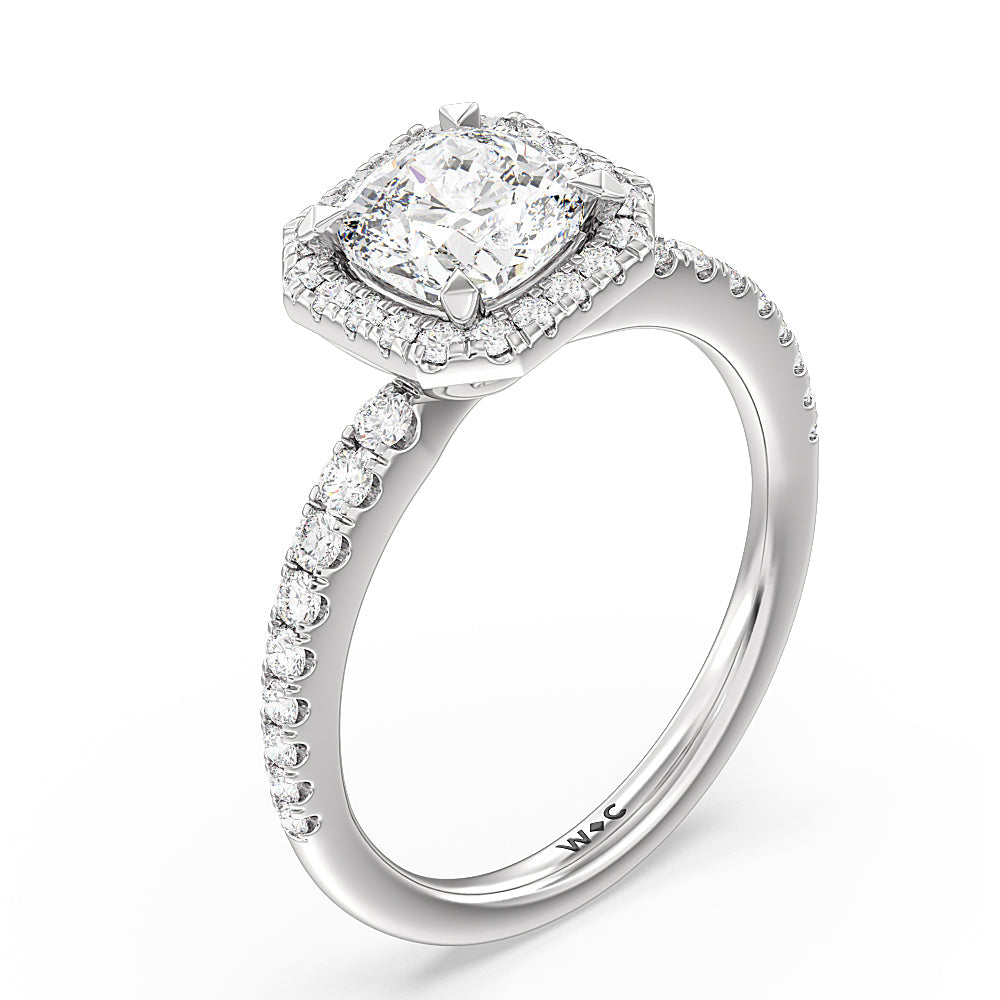 Cushion Cut Octagon Halo Engagement Ring with Lab Grown Diamond in 14KT Platinum view 3
