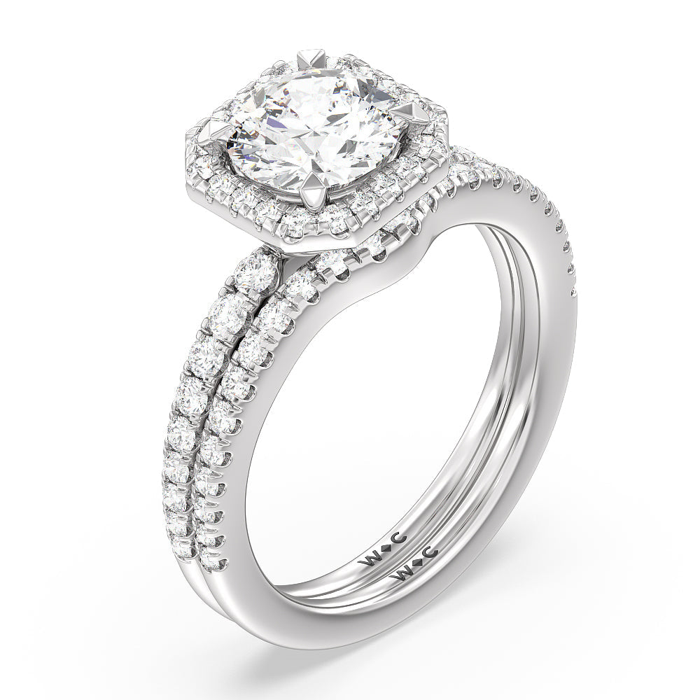 Emerald Cut Octagon Halo Engagement Ring with Lab Grown Diamond in 14KT Platinum view 4
