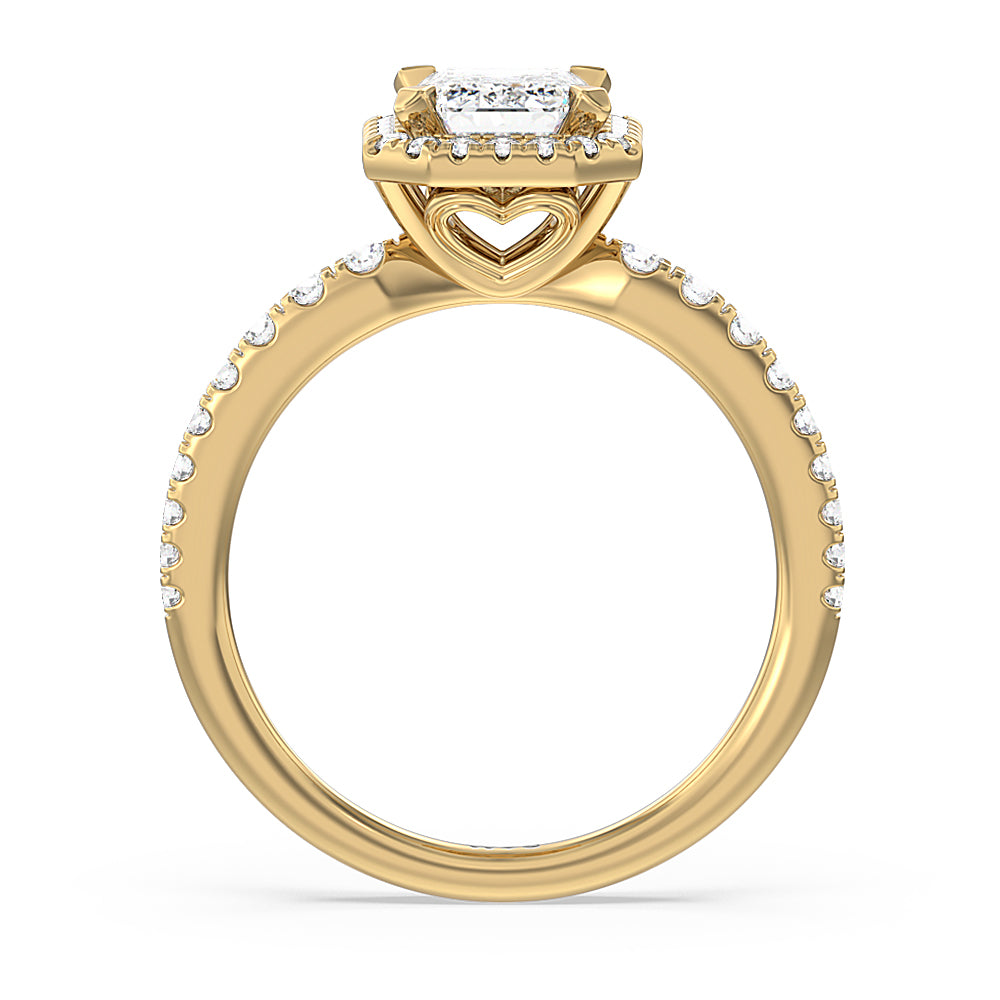 Emerald Cut Octagon Halo Engagement Ring with Lab Grown Diamond in 14KT Yellow Gold view 2
