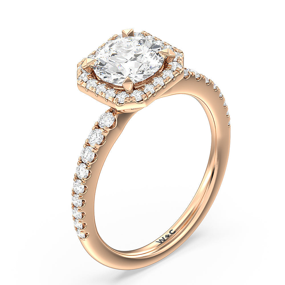 Round Cut Octagon Halo Engagement Ring with Lab Grown Diamond in 14KT Rose Gold view 3
