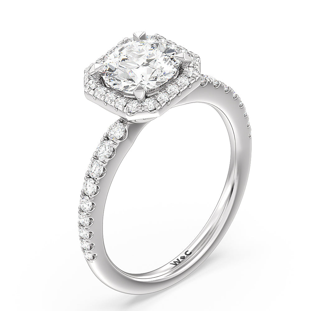 Round Cut Octagon Halo Engagement Ring with Lab Grown Diamond in 14KT Platinum view 3
