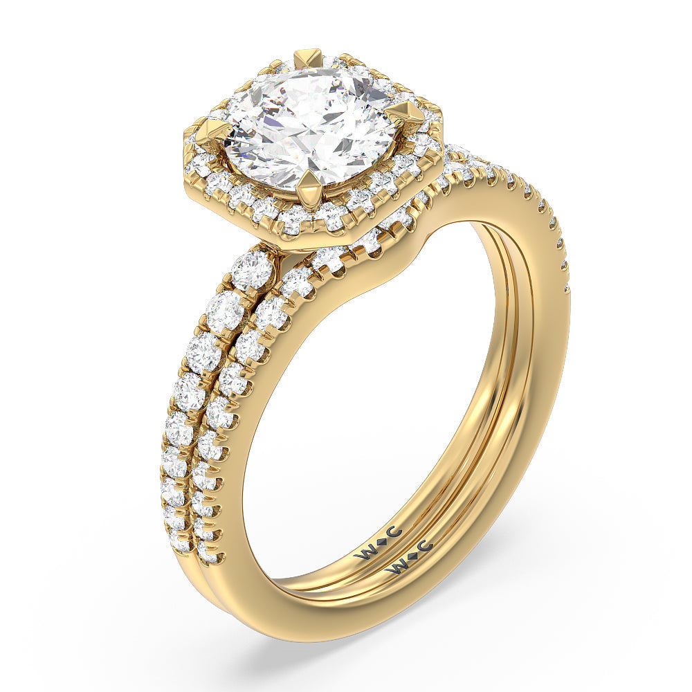 Round Cut Octagon Halo Engagement Ring with Lab Grown Diamond in 14KT Yellow Gold view 4
