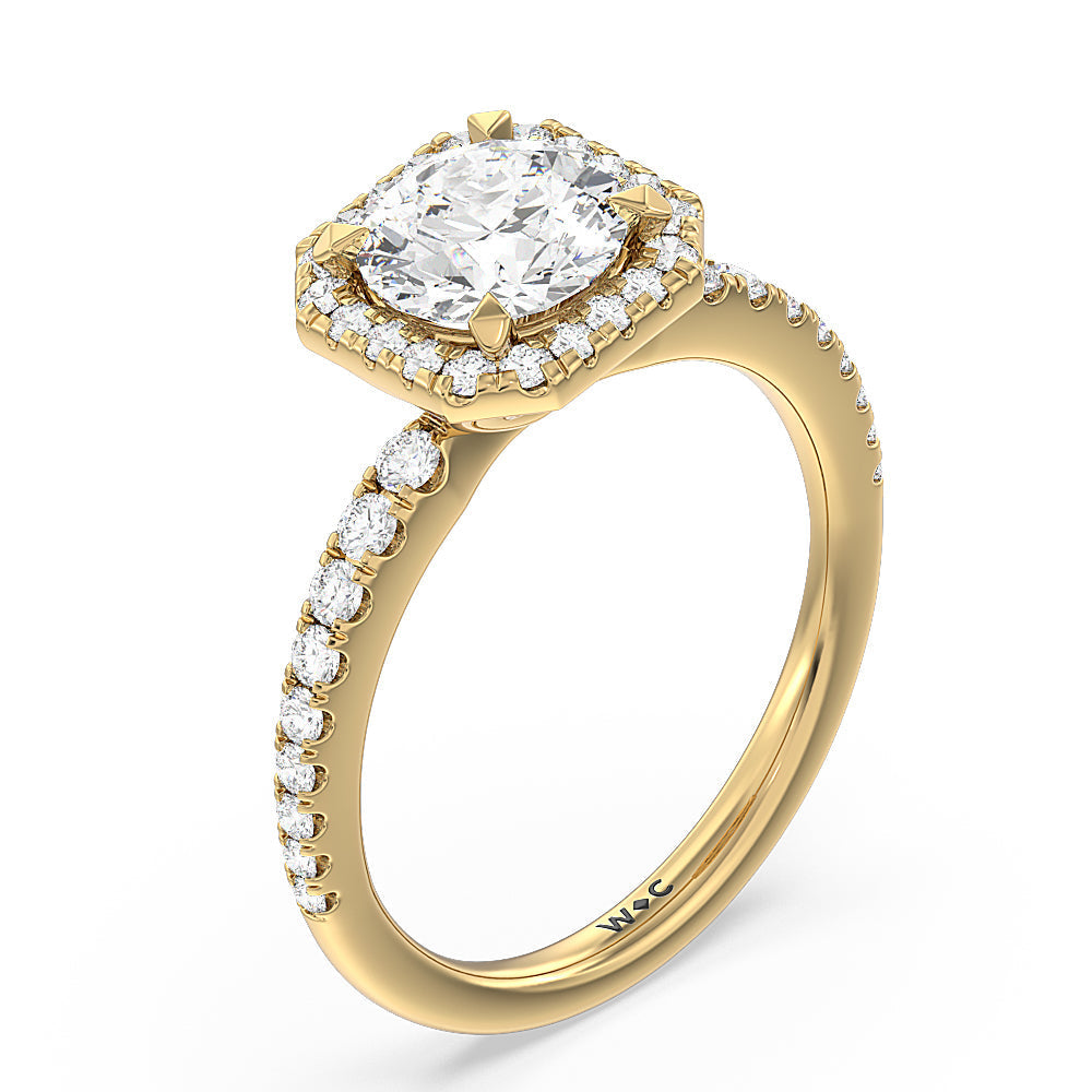 Round Cut Octagon Halo Engagement Ring with Lab Grown Diamond in 14KT Yellow Gold view 3
