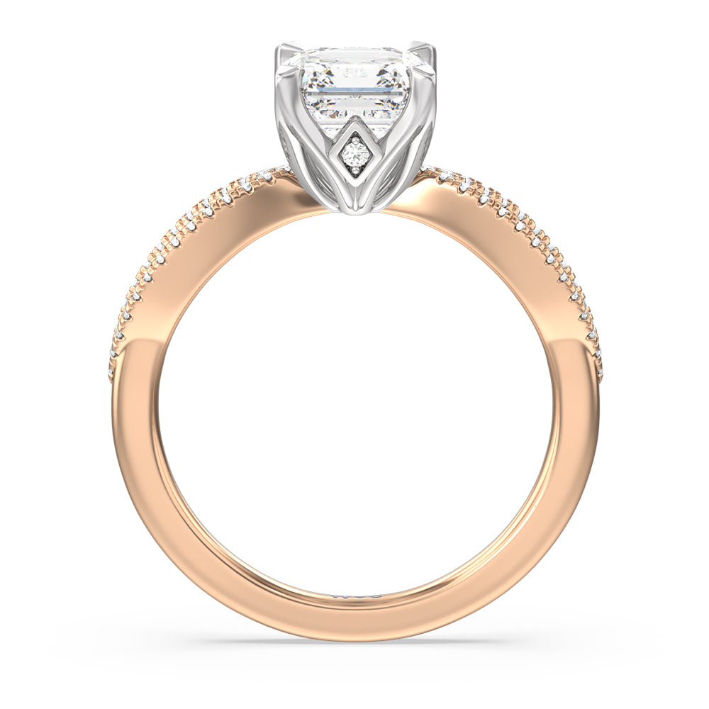 Asscher Cut Petal Peekaboo Diamond Engagement Ring with Lab Grown Diamond in 14KT White & Rose Gold view 2
