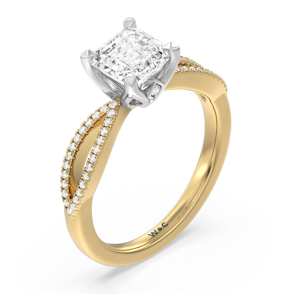 Asscher Cut Petal Peekaboo Diamond Engagement Ring with Lab Grown Diamond in 14KT White & Yellow Gold view 3
