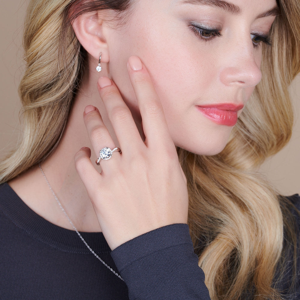 Model Wearing Petal Peekaboo Diamond Engagement Ring with Lab Grown Diamond view