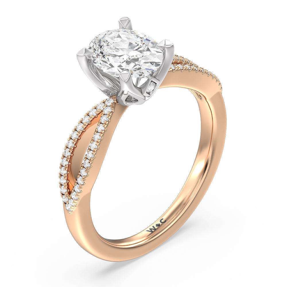 Oval Cut Petal Peekaboo Diamond Engagement Ring with Lab Grown Diamond in 14KT White & Rose Gold view 3
