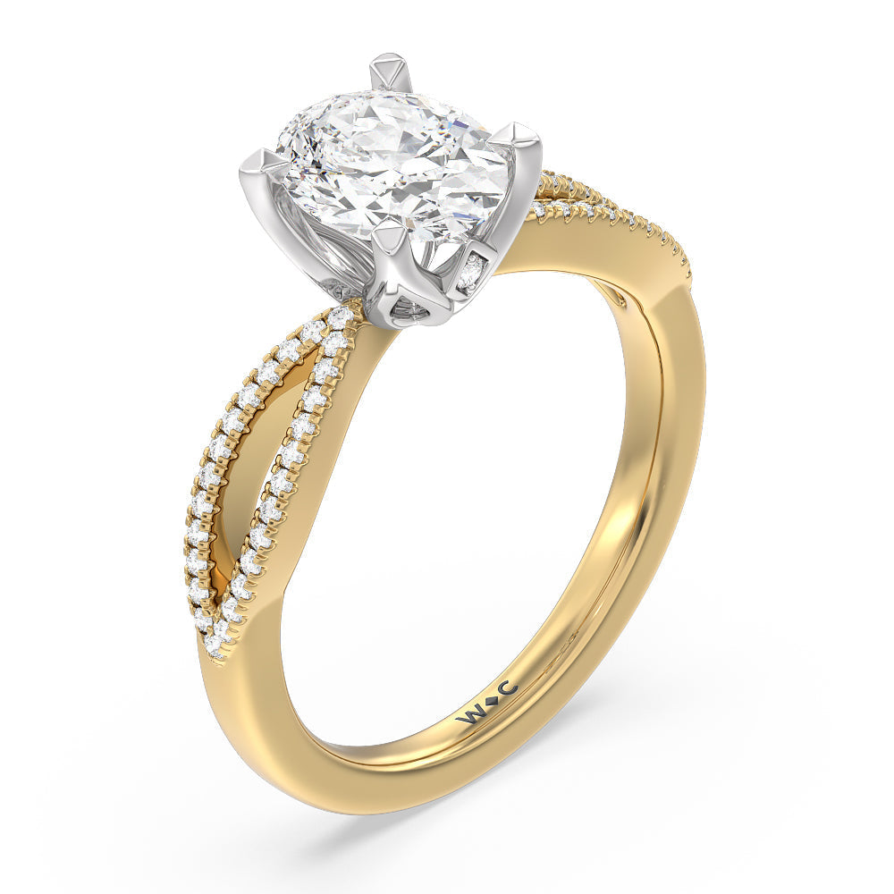 Oval Cut Petal Peekaboo Diamond Engagement Ring with Lab Grown Diamond in 14KT White & Yellow Gold view 3
