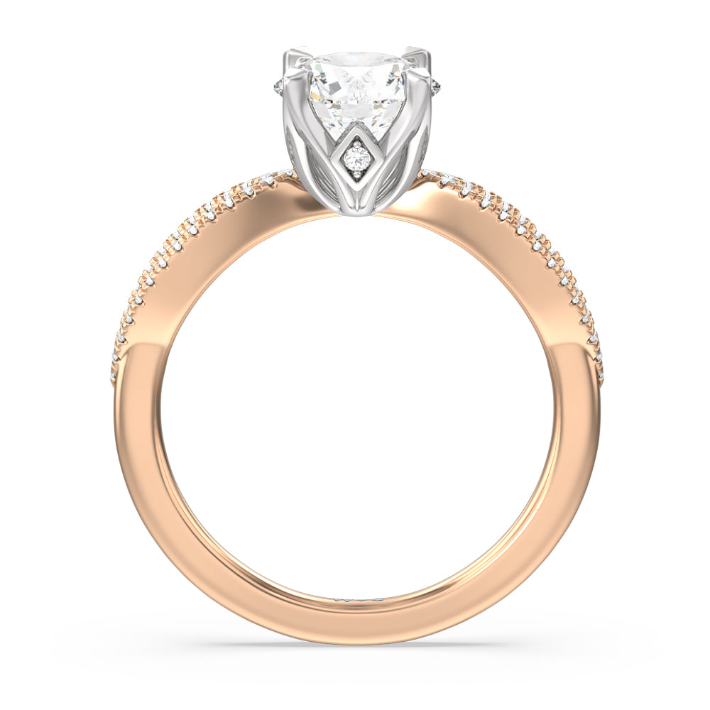 Round Cut Petal Peekaboo Diamond Engagement Ring with Lab Grown Diamond in 14KT White & Rose Gold view 2
