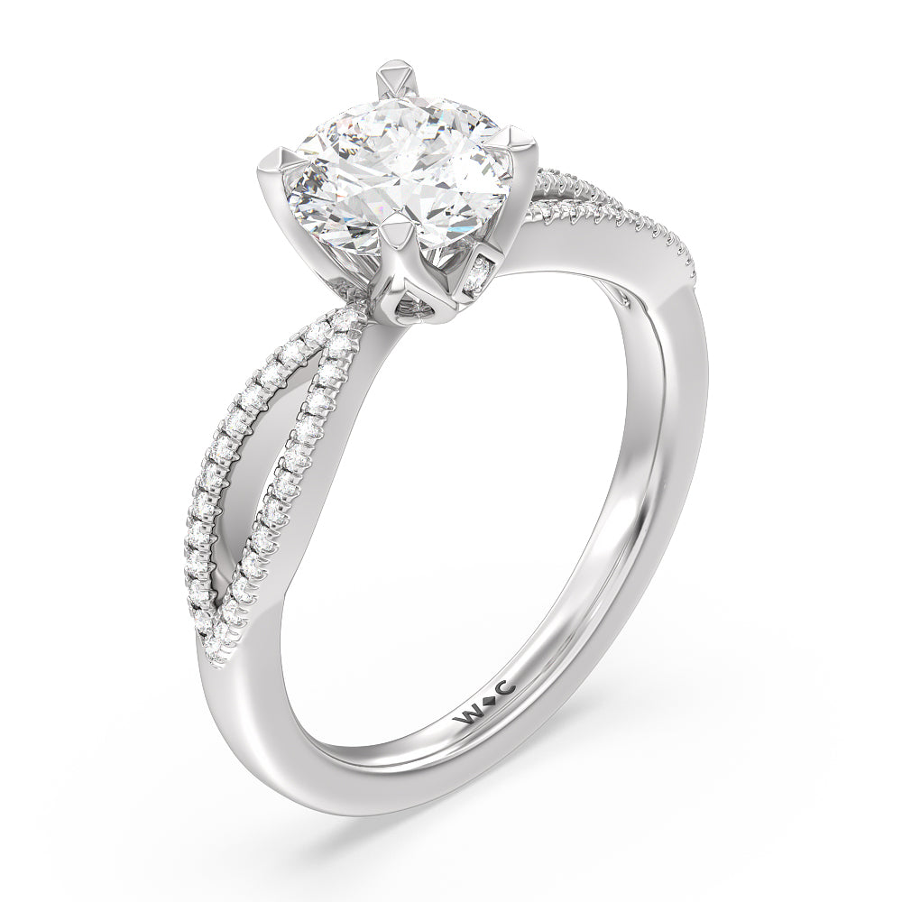 Round Cut Petal Peekaboo Diamond Engagement Ring with Lab Grown Diamond in 14KT Platinum view 3
