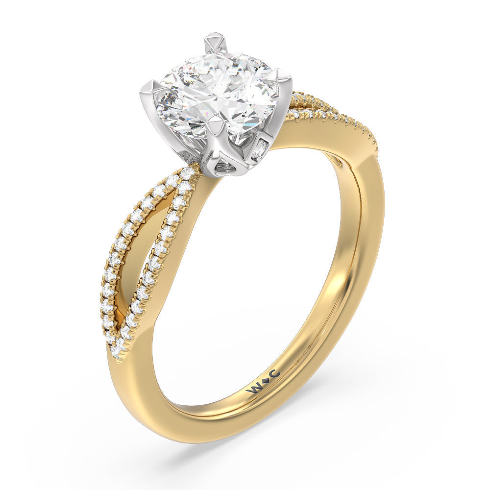 Round Cut Petal Peekaboo Diamond Engagement Ring with Lab Grown Diamond in 14KT White & Yellow Gold view 3
