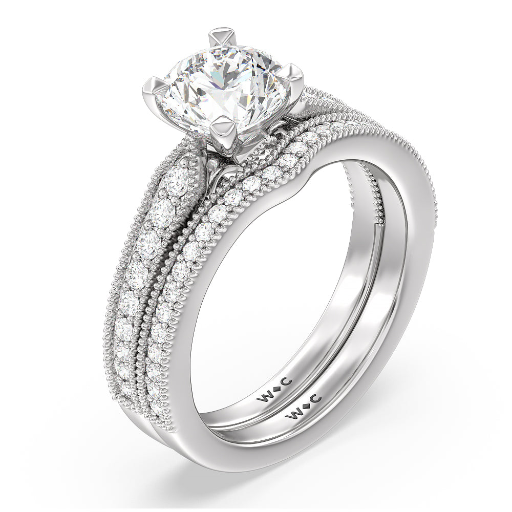 Milgrain Hidden Accent Engagement Ring with Round Cut Diamond in 14KT Platinum view 4
