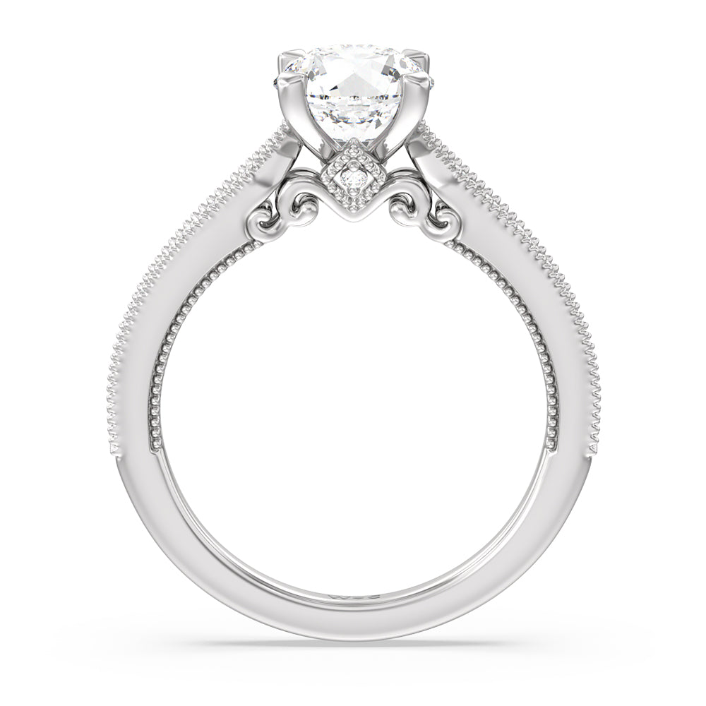 Milgrain Hidden Accent Engagement Ring with Round Cut Diamond in 14KT Platinum view 2
