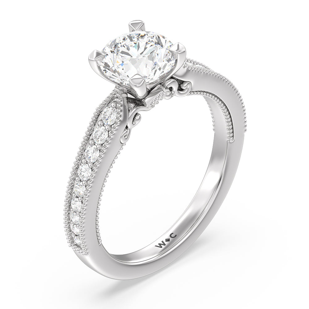 Milgrain Hidden Accent Engagement Ring with Round Cut Diamond in 14KT Platinum view 3
