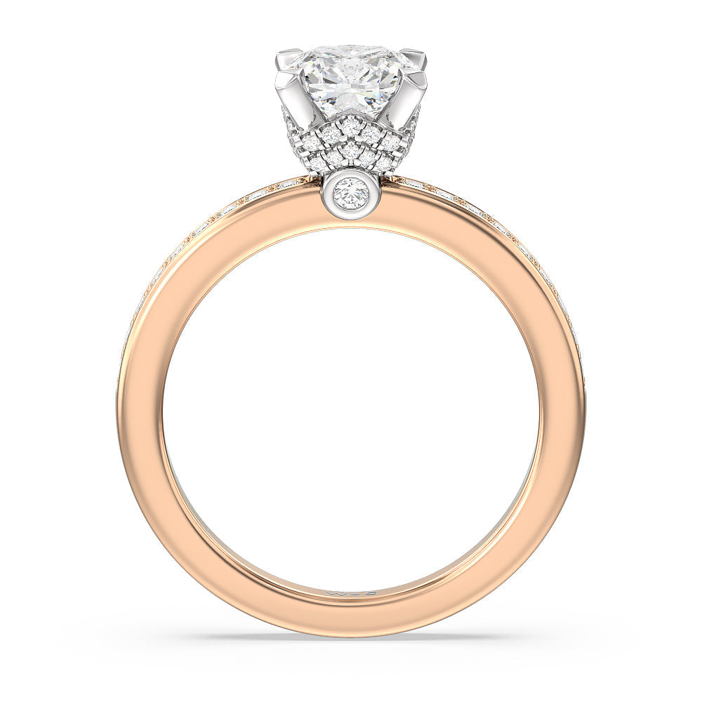 Cushion Cut Hidden Accent Double Halo Engagement Ring with Lab Grown Diamond in 14KT White & Rose Gold view 2
