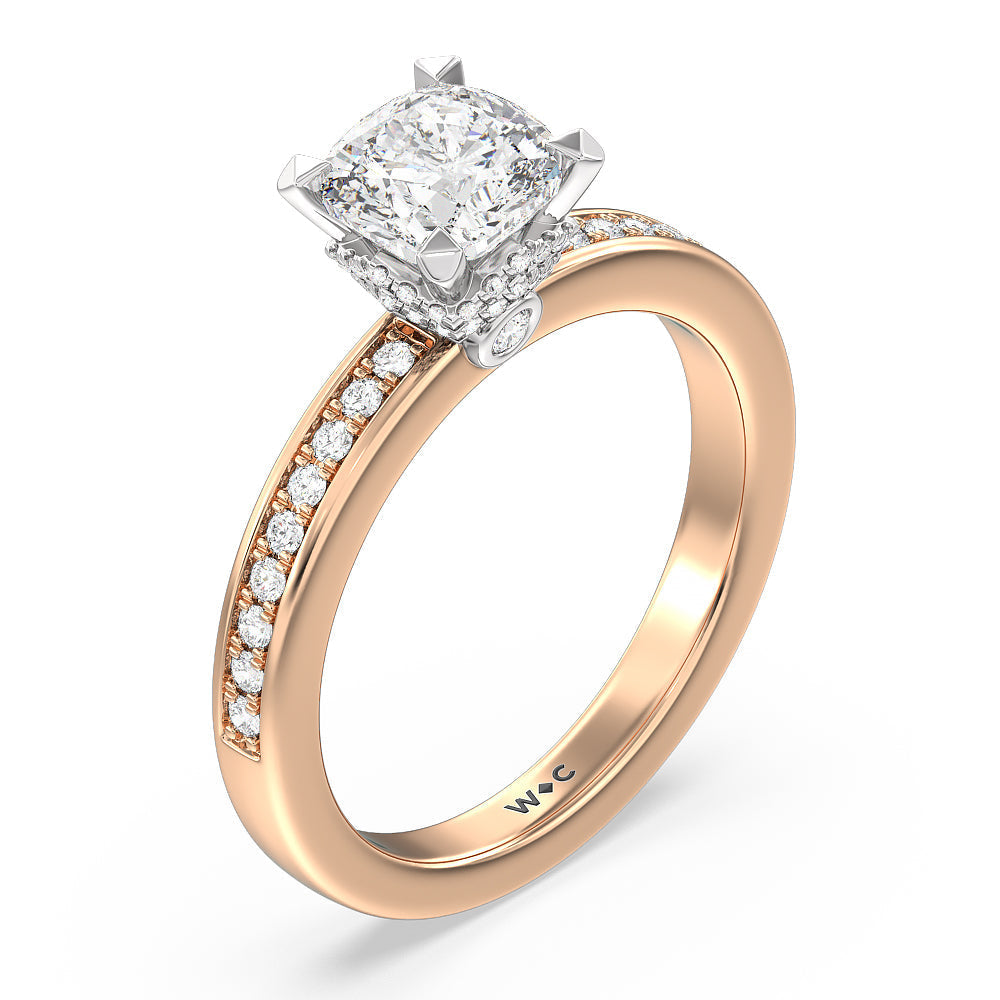 Cushion Cut Hidden Accent Double Halo Engagement Ring with Lab Grown Diamond in 14KT White & Rose Gold view 3
