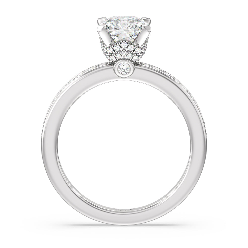 Cushion Cut Hidden Accent Double Halo Engagement Ring with Lab Grown Diamond in 14KT Platinum view 2
