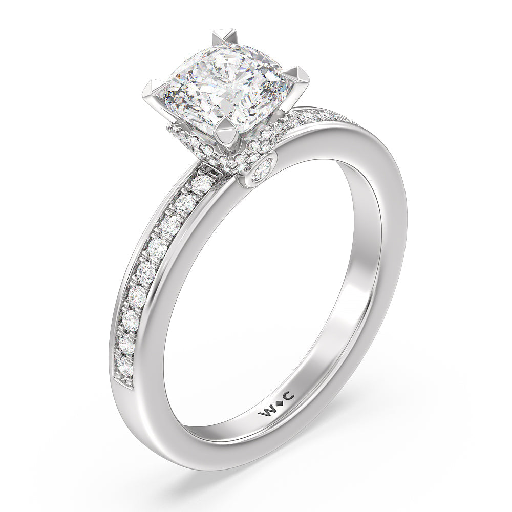 Cushion Cut Hidden Accent Double Halo Engagement Ring with Lab Grown Diamond in 14KT Platinum view 3
