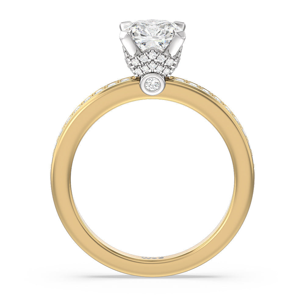 Cushion Cut Hidden Accent Double Halo Engagement Ring with Lab Grown Diamond in 14KT White & Yellow Gold view 2
