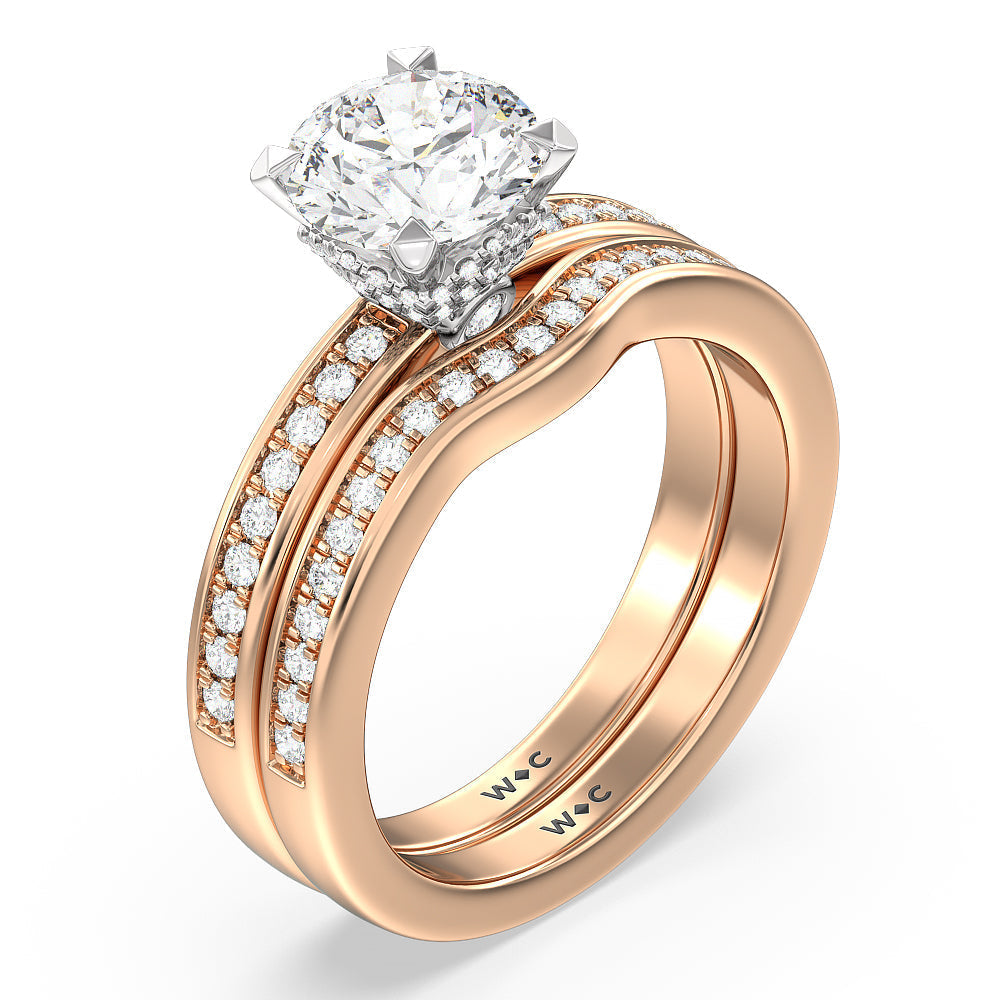 Oval Cut Hidden Accent Double Halo Engagement Ring with Lab Grown Diamond in 14KT White & Rose Gold view 4
