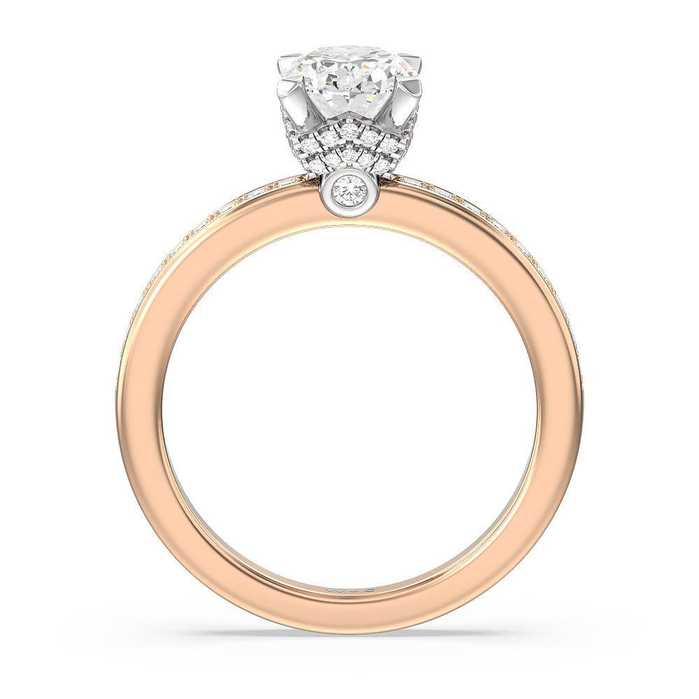 Oval Cut Hidden Accent Double Halo Engagement Ring with Lab Grown Diamond in 14KT White & Rose Gold view 2
