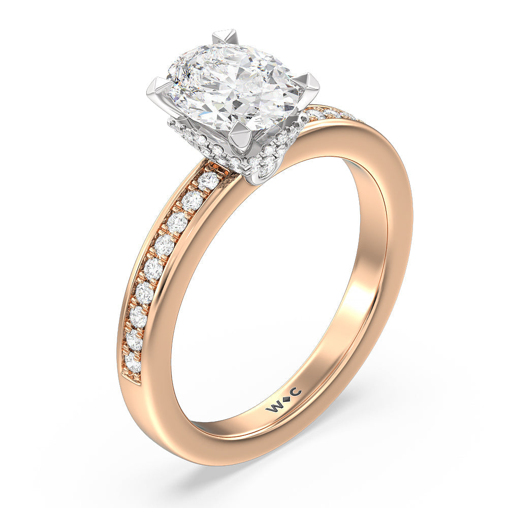 Oval Cut Hidden Accent Double Halo Engagement Ring with Lab Grown Diamond in 14KT White & Rose Gold view 3
