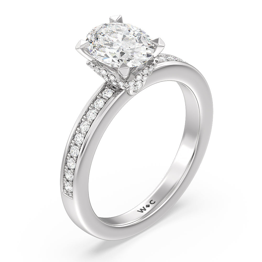 Oval Cut Hidden Accent Double Halo Engagement Ring with Lab Grown Diamond in 14KT Platinum view 3
