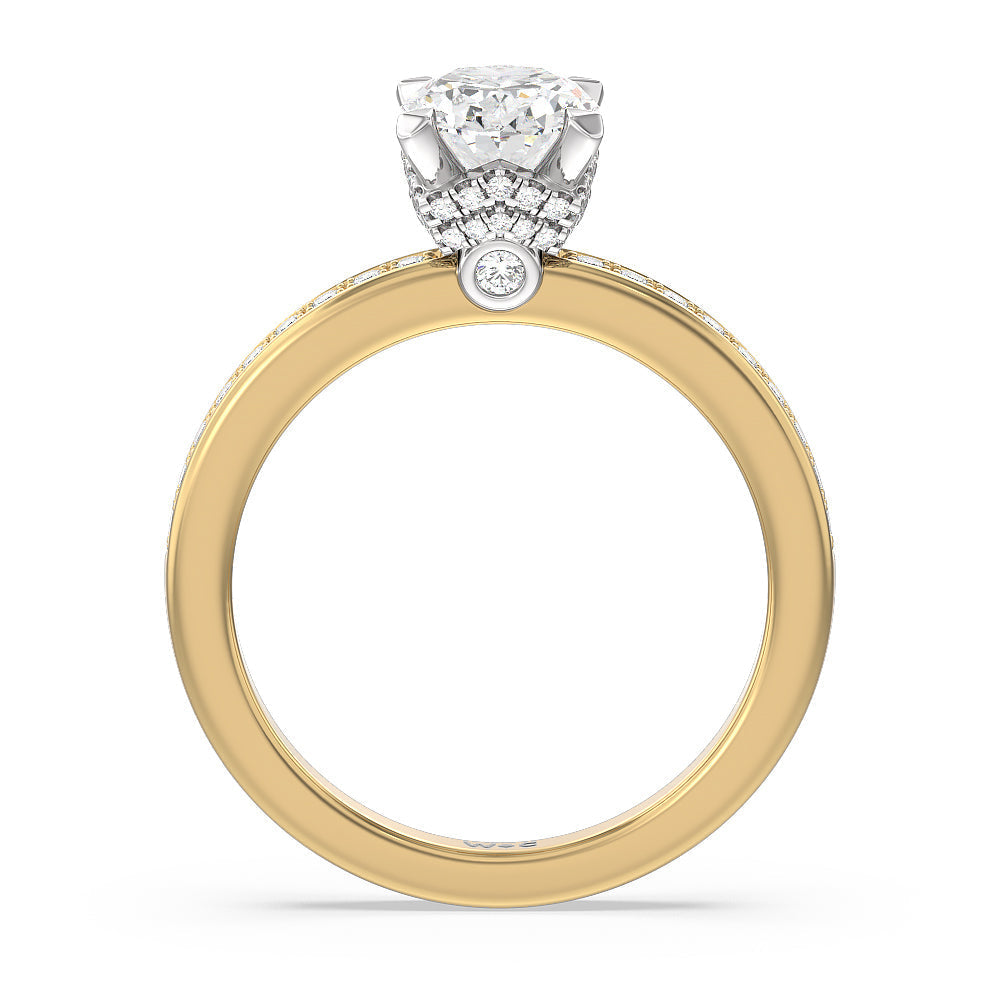Oval Cut Hidden Accent Double Halo Engagement Ring with Lab Grown Diamond in 14KT White & Yellow Gold view 2
