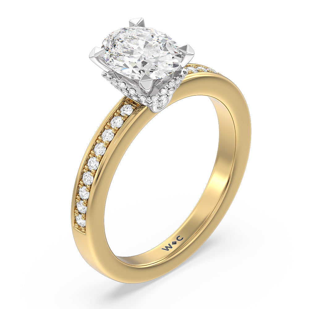 Oval Cut Hidden Accent Double Halo Engagement Ring with Lab Grown Diamond in 14KT White & Yellow Gold view 3
