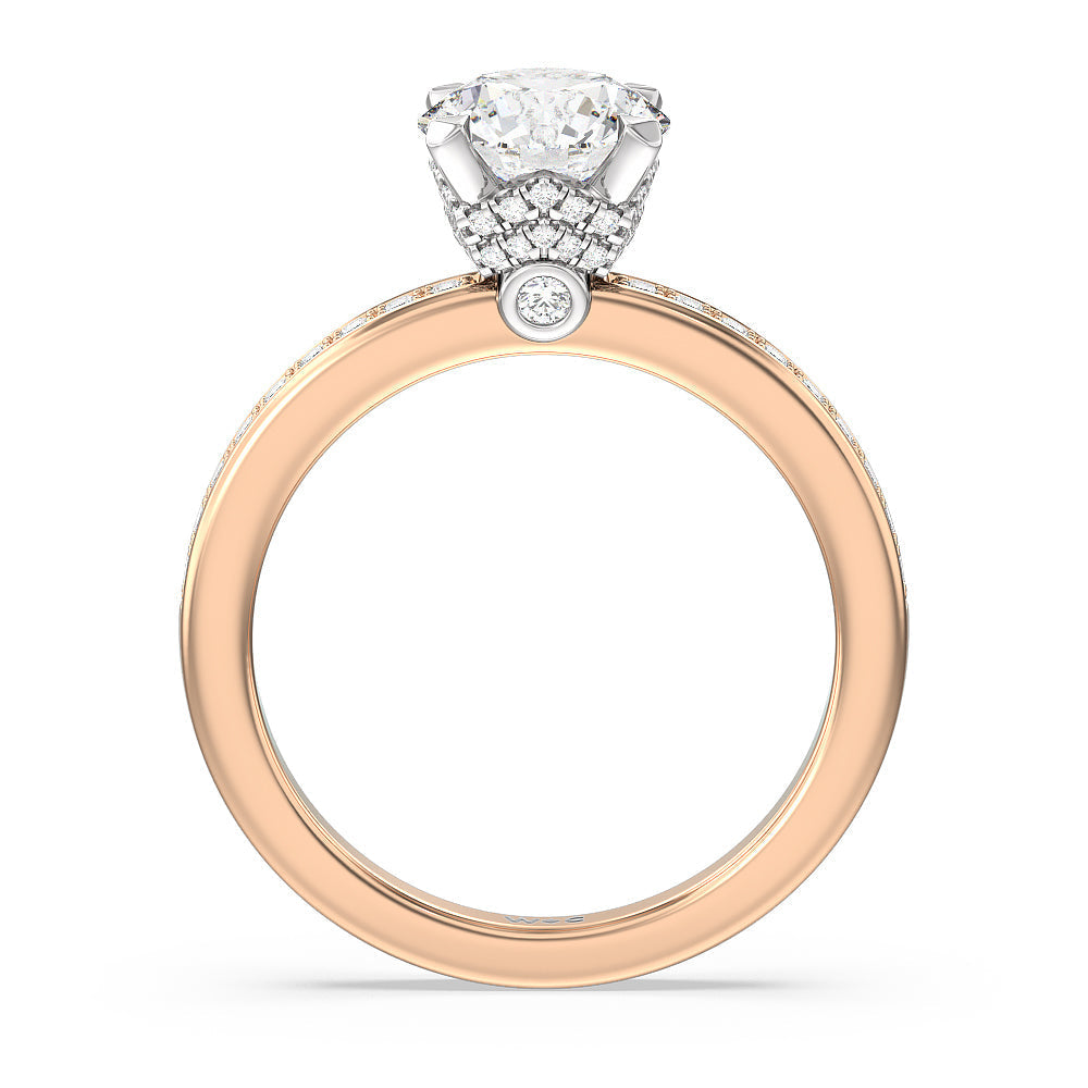 Round Cut Hidden Accent Double Halo Engagement Ring with Lab Grown Diamond in 14KT White & Rose Gold view 2
