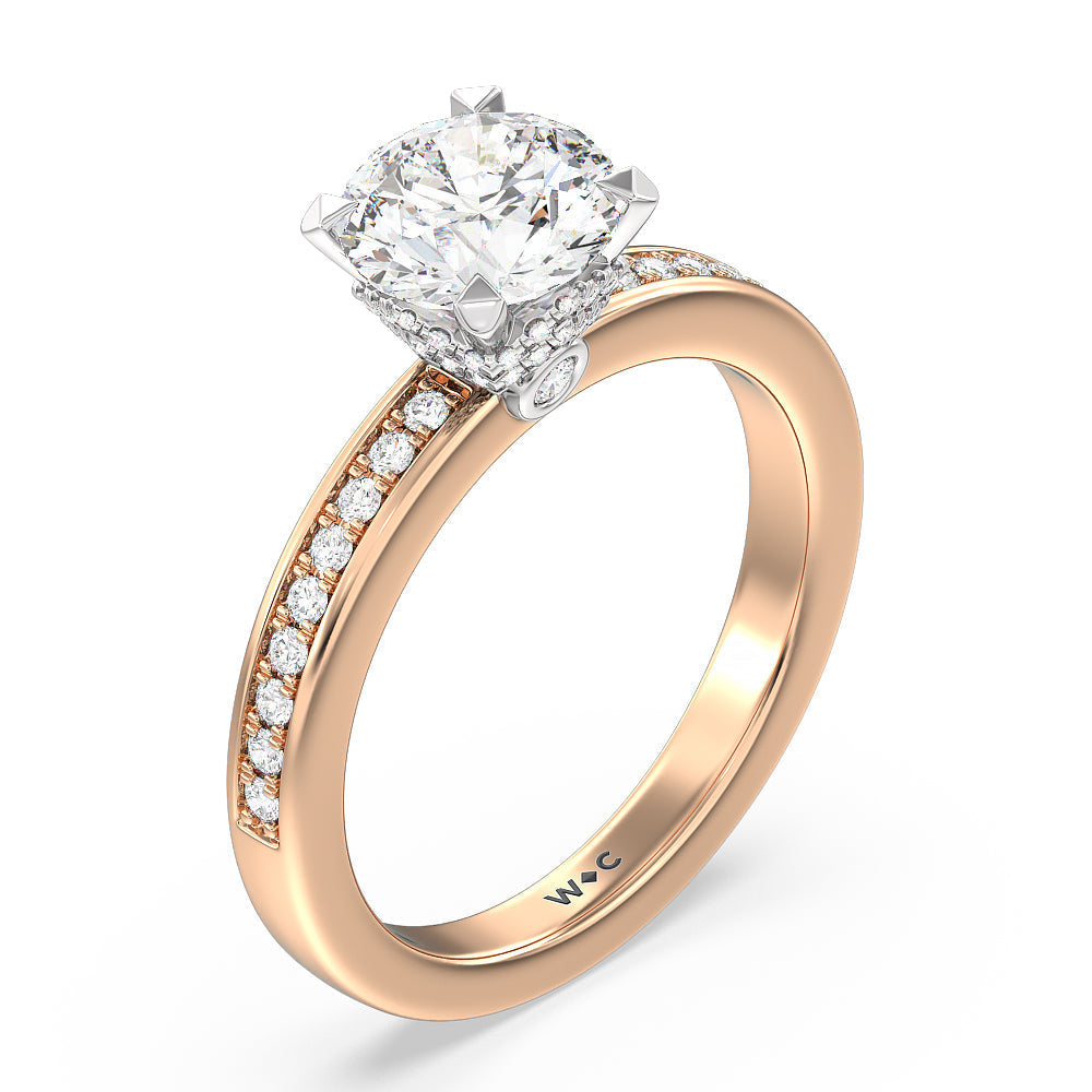 Round Cut Hidden Accent Double Halo Engagement Ring with Lab Grown Diamond in 14KT White & Rose Gold view 3
