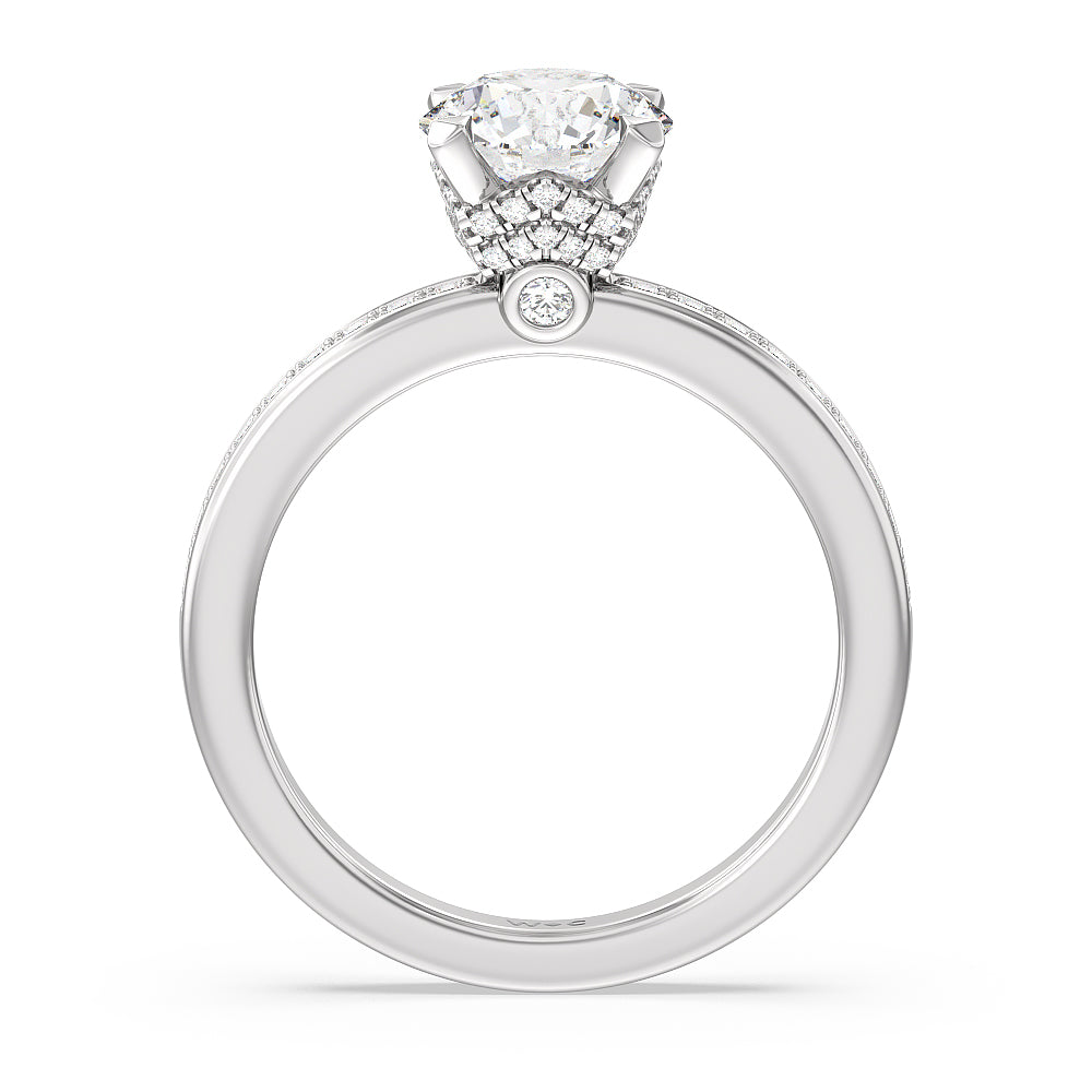 Round Cut Hidden Accent Double Halo Engagement Ring with Lab Grown Diamond in 14KT Platinum view 2
