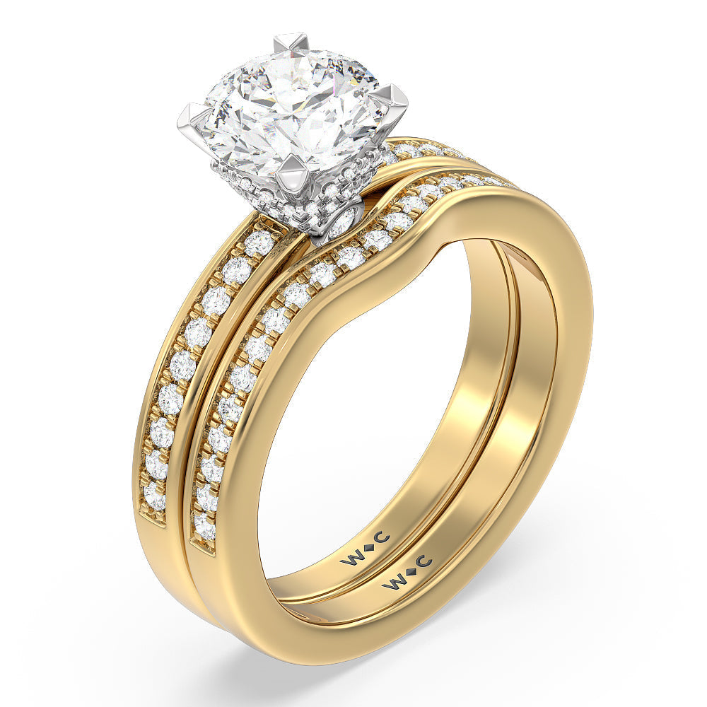Round Cut Hidden Accent Double Halo Engagement Ring with Lab Grown Diamond in 14KT White & Yellow Gold view 4
