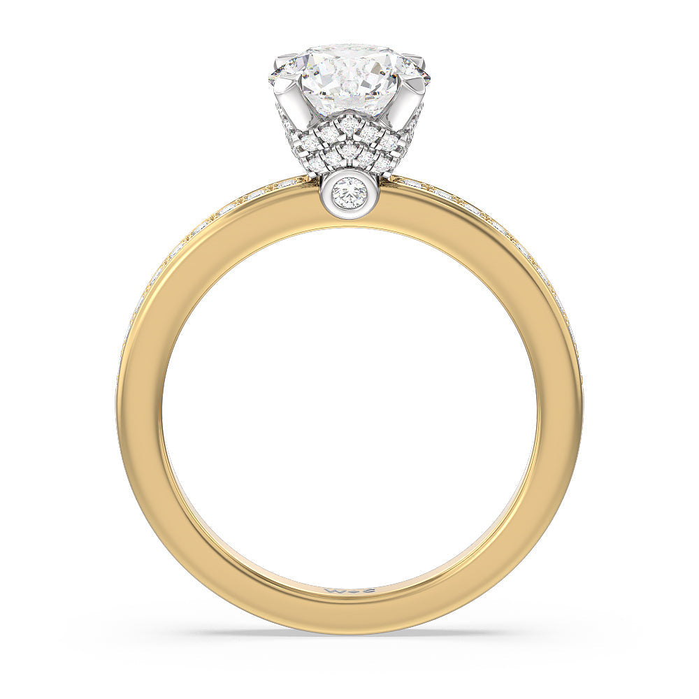 Round Cut Hidden Accent Double Halo Engagement Ring with Lab Grown Diamond in 14KT White & Yellow Gold view 2
