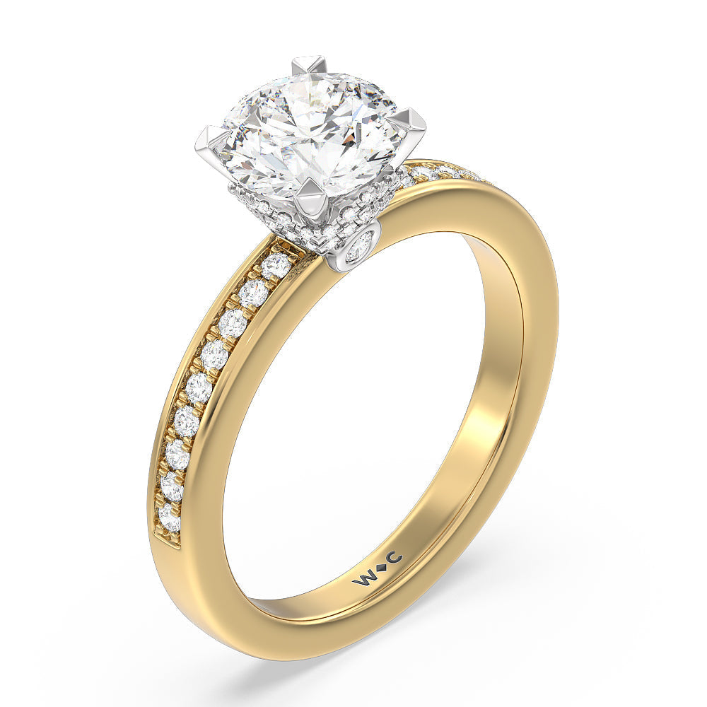 Round Cut Hidden Accent Double Halo Engagement Ring with Lab Grown Diamond in 14KT White & Yellow Gold view 3
