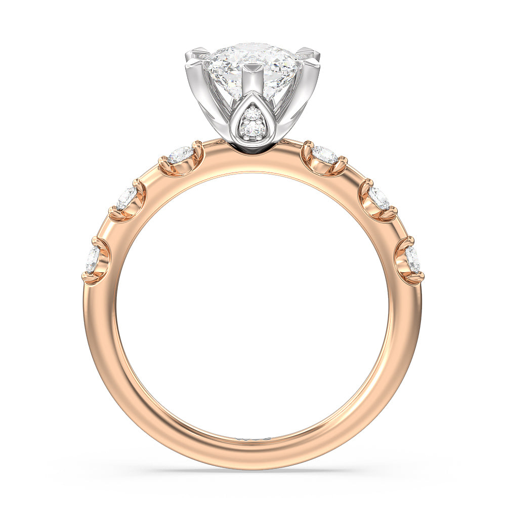 Petal 6 Claw Petal Hidden Accent Engagement Ring with Cushion Cut Diamond in 14KT White & Rose Gold view 2
