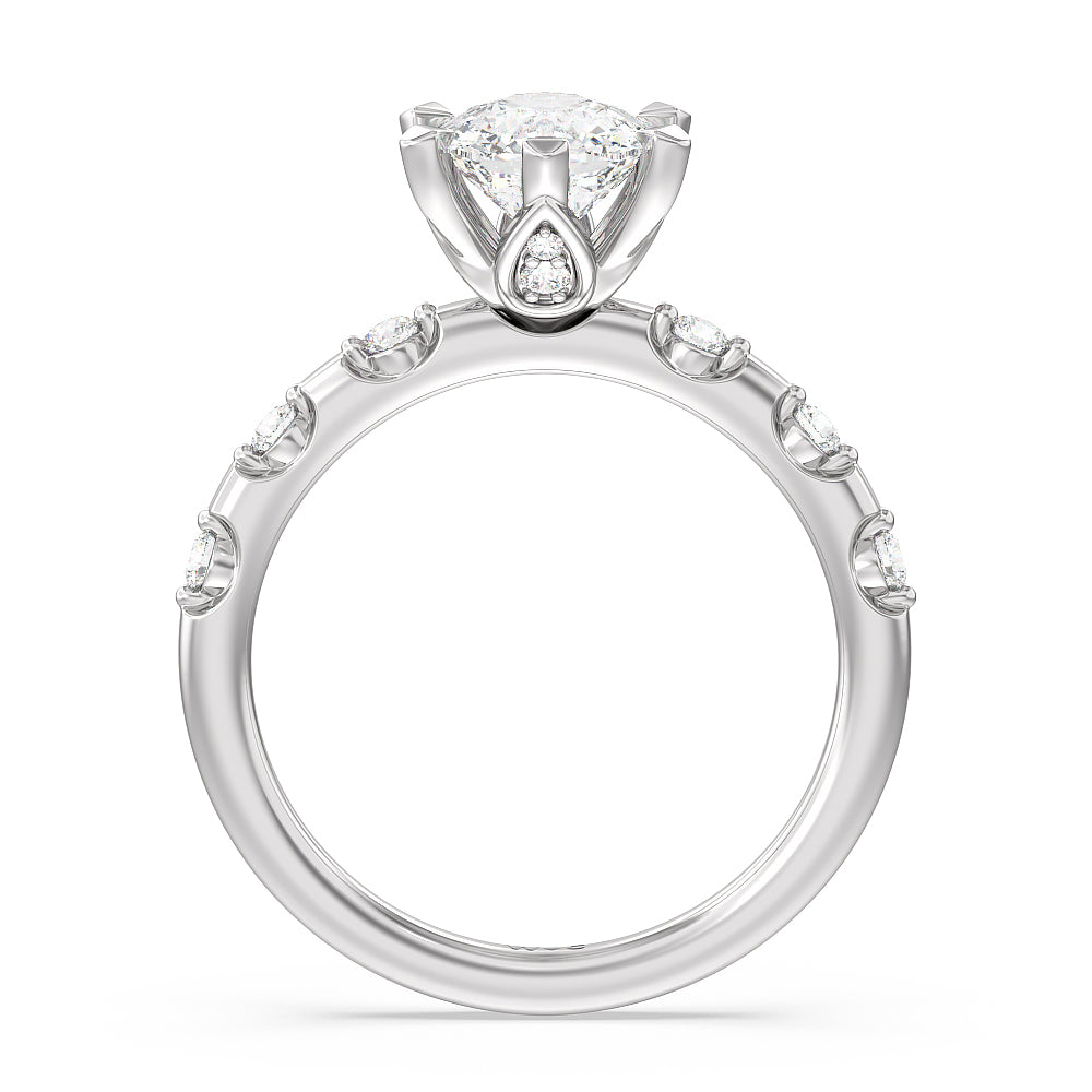 Petal 6 Claw Petal Hidden Accent Engagement Ring with Cushion Cut Diamond in 14KT Platinum view 2
