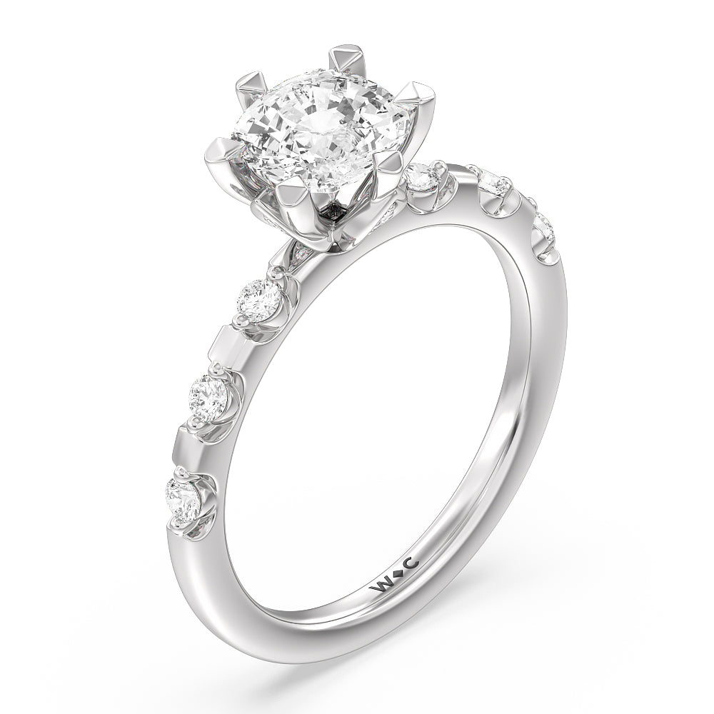 Petal 6 Claw Petal Hidden Accent Engagement Ring with Cushion Cut Diamond in 14KT Platinum view 3
